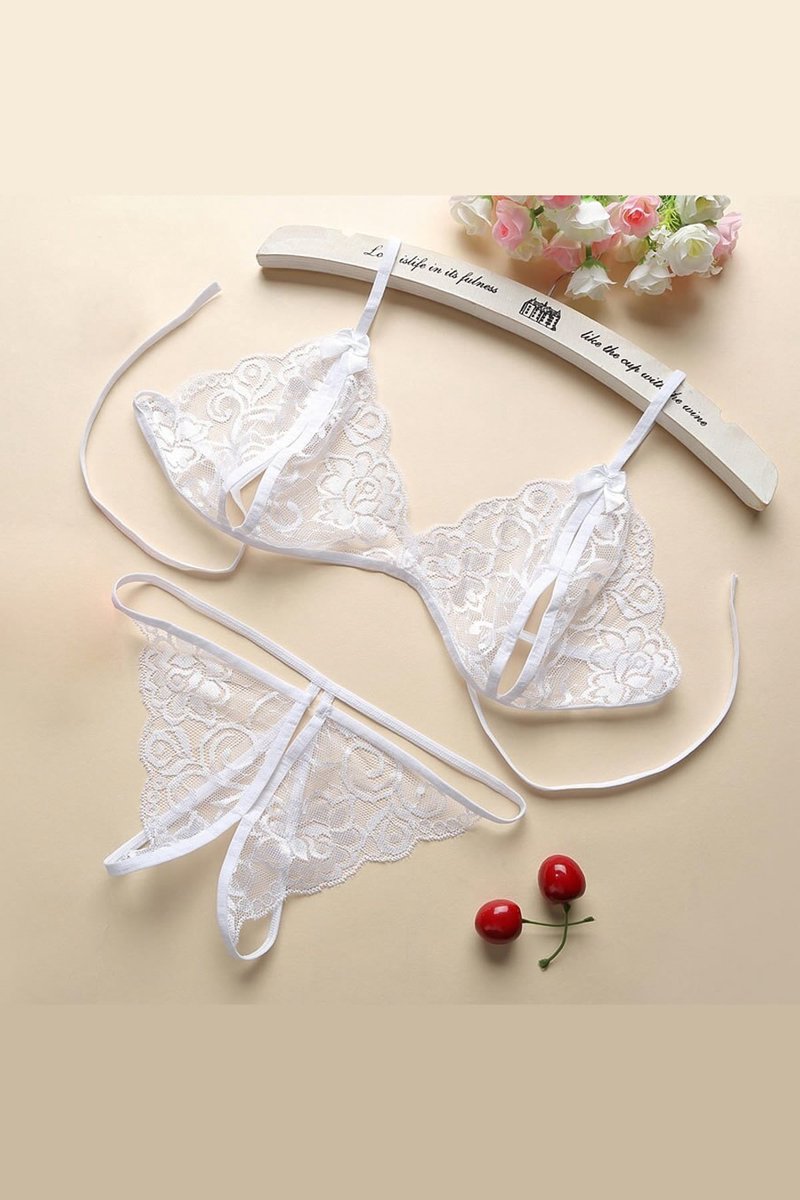La Nuita Witte Kanten Bh Set Dames - Open Cup Bralette met Strappy Bandjes en String - Elegante Tweedelige Lingerie (S t/m XL)