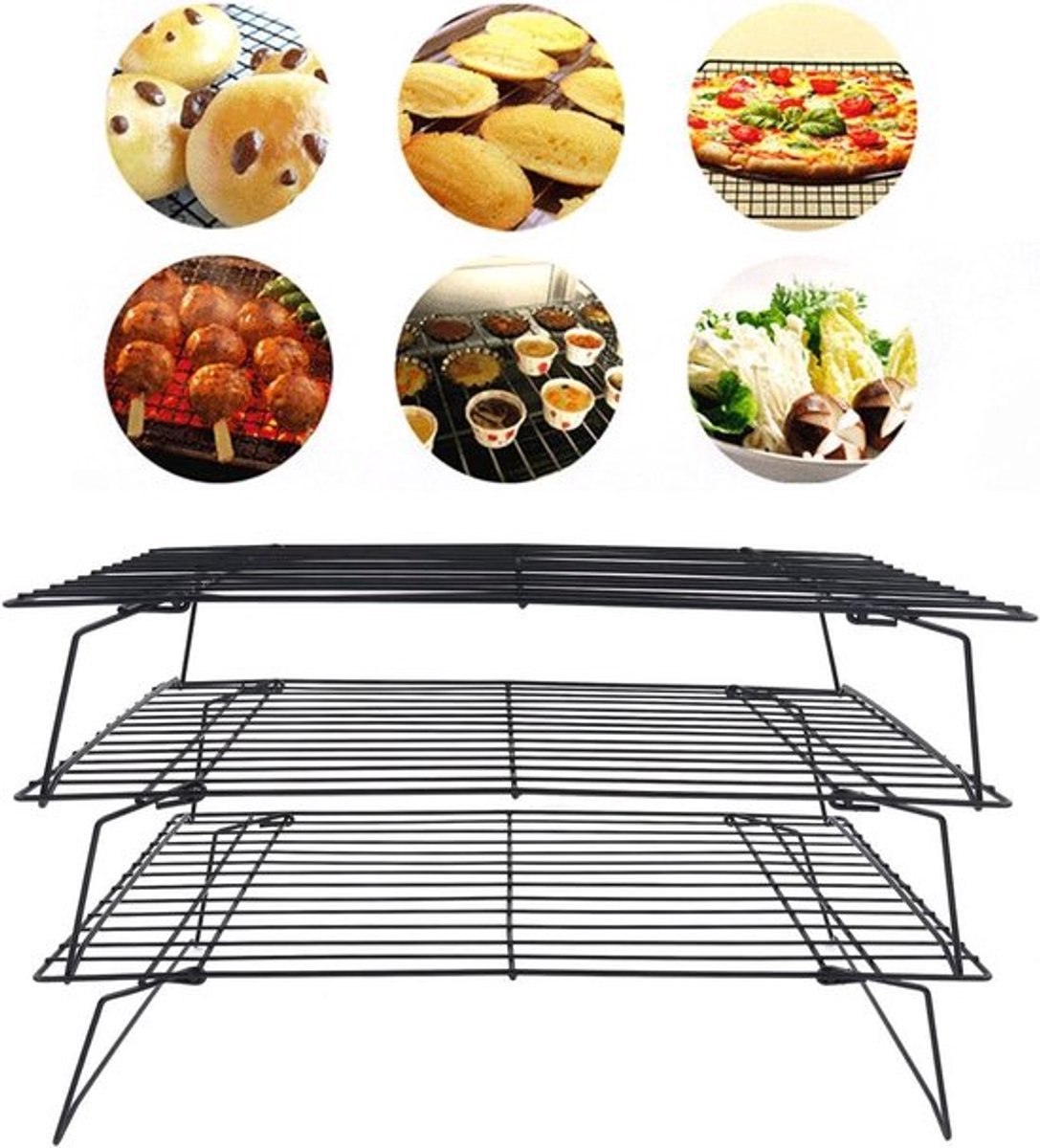 3-laags bakken koelrek 13" - ijzeren bakrek voor koken, drogen en roosteren - dessertrek voor koffieshop, koekjes, brood en cake