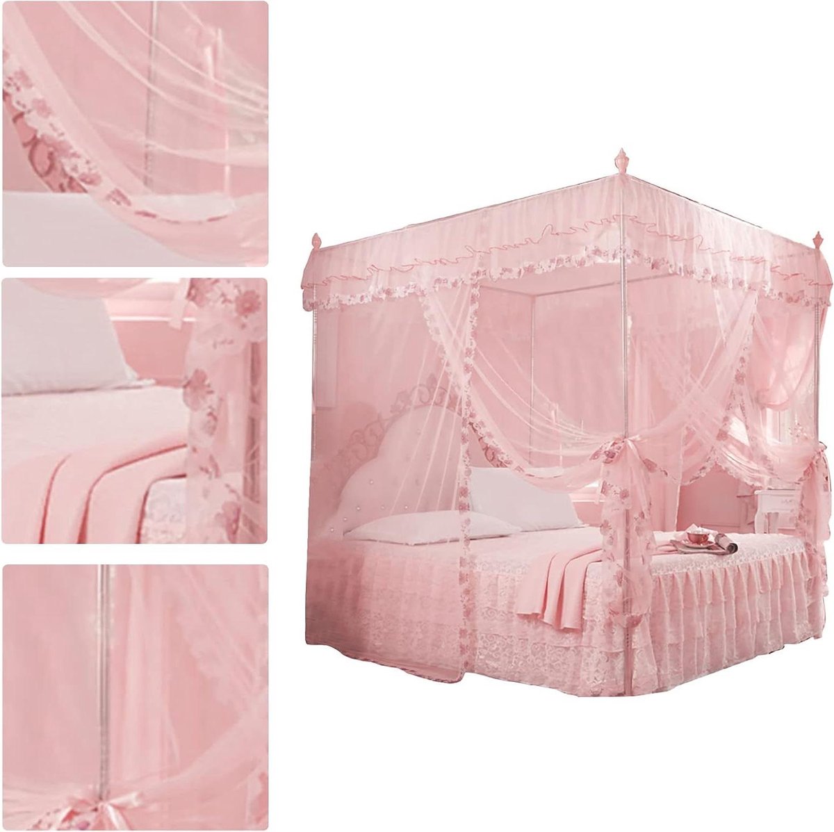 Ronte - Luxe Prinses Bed Luifel Netting Klamboe voor Slaapkamer (Roze)