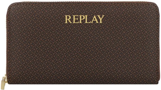 REPLAY Porte-monnaie Zip Around Wallet Brown Cocoa + Black Marron foncé