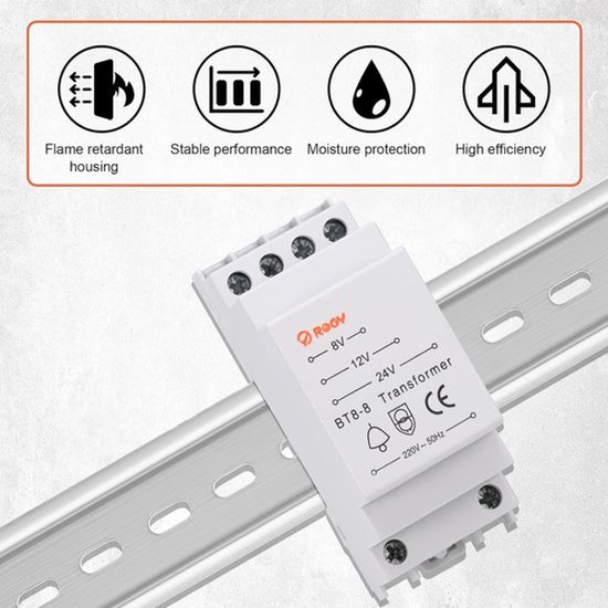 Beltrafo 8-24V voor Gestandaardiseerde DIN-rail - 8VA Nettransformator voor Deurbel & Deurbel bel — afbeelding 5