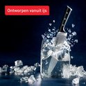 Tefal mes in een glas met ijs en rondvliegende ijsblokjes