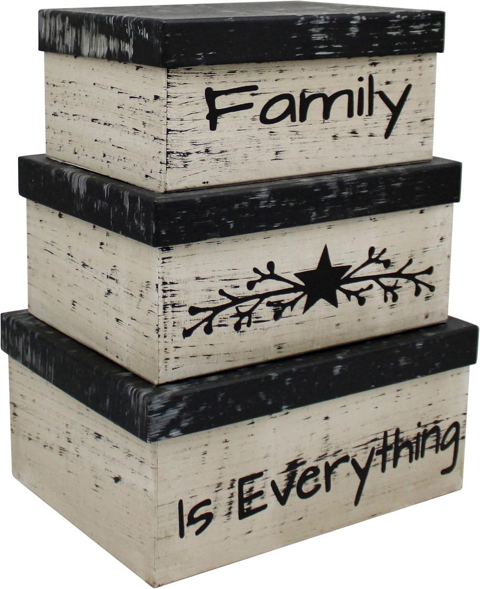 Vintage rechthoekige kartonnen nestdozen met deksel, 30 x 20 x 20 cm, set van 3 stuks