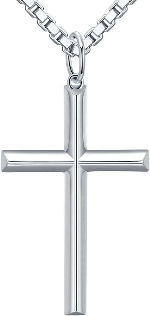 Herenketting met kruis - 925 sterling zilver - roestvrijstaal - 60 cm