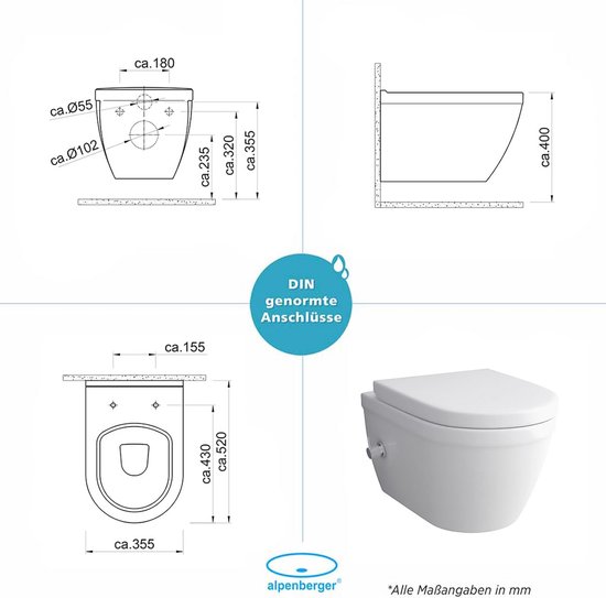 Aqua Bagno Taharet Douchetoilet – Wandhangend, Randloos, Met Softclose, Handmatige Bediening, Voor Hygiënische Reiniging