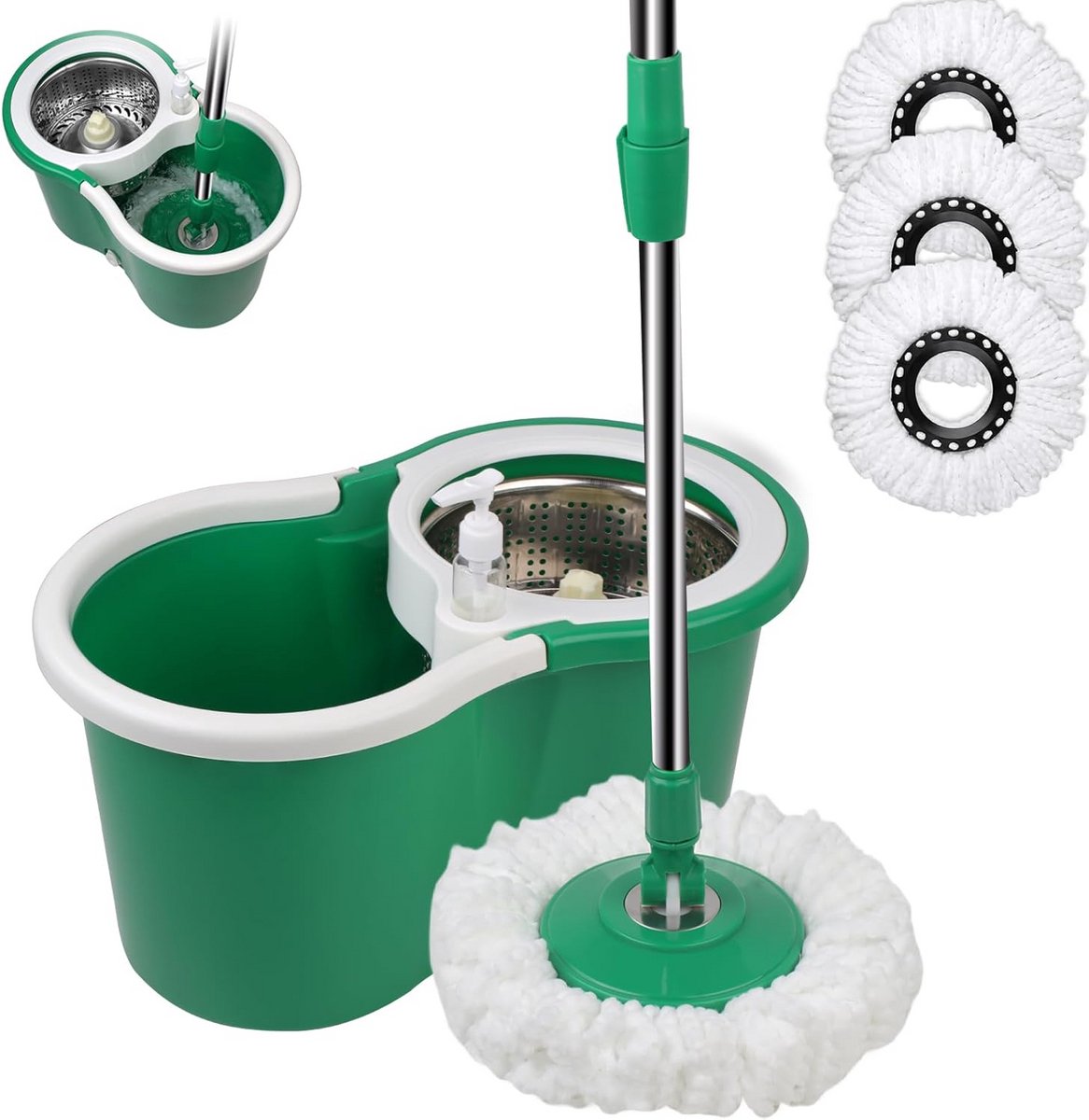 Spin Mop-emmerset met 360° draaiende kop en telescopische stang