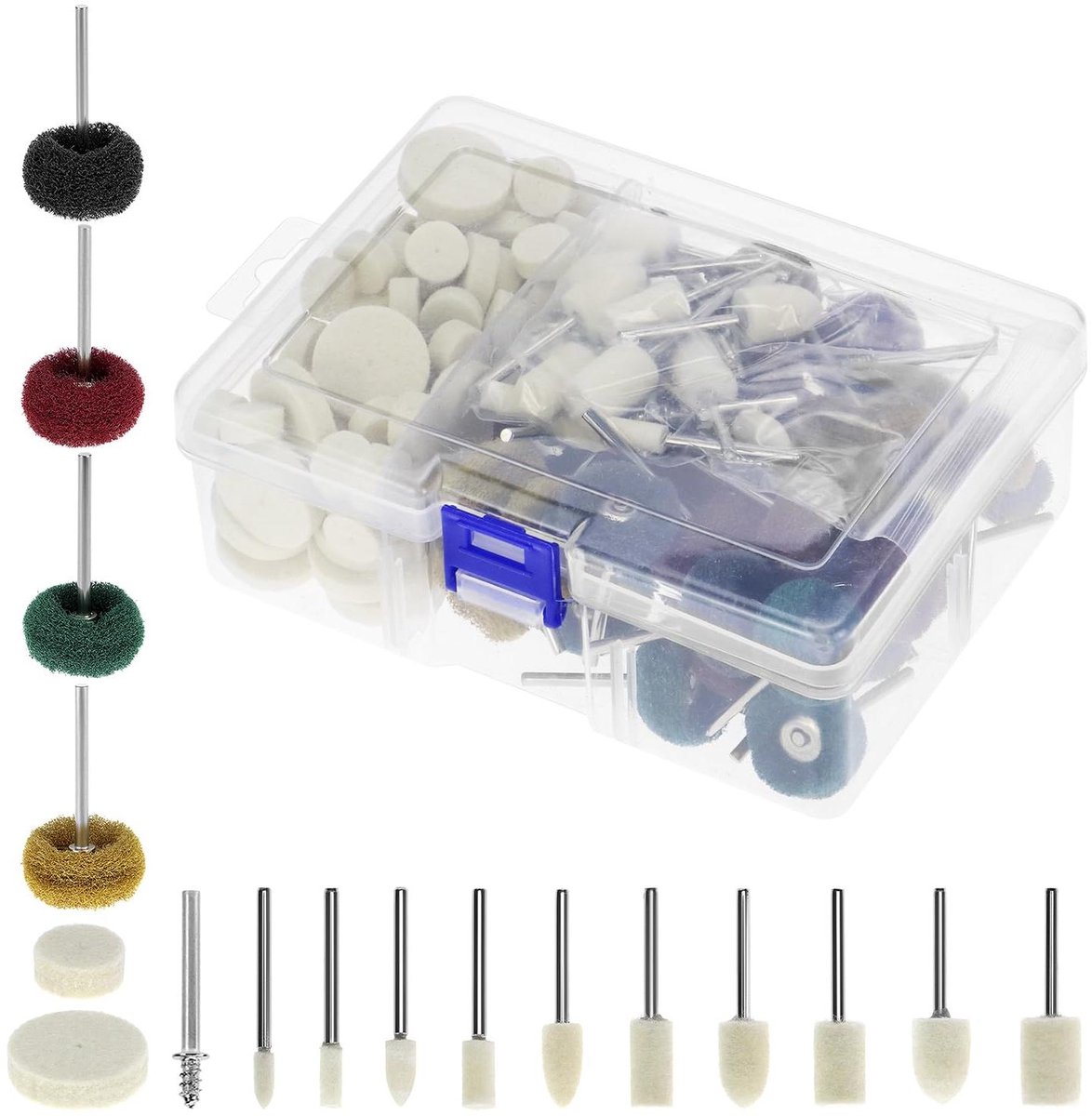Ronte - 140-delige set met multifunctionele wolvilt polijst- en schuurschijven voor metaal, jade en glas. Bevat accessoires met 1/8" schacht. Optimaliseer nu je polijstwerk!