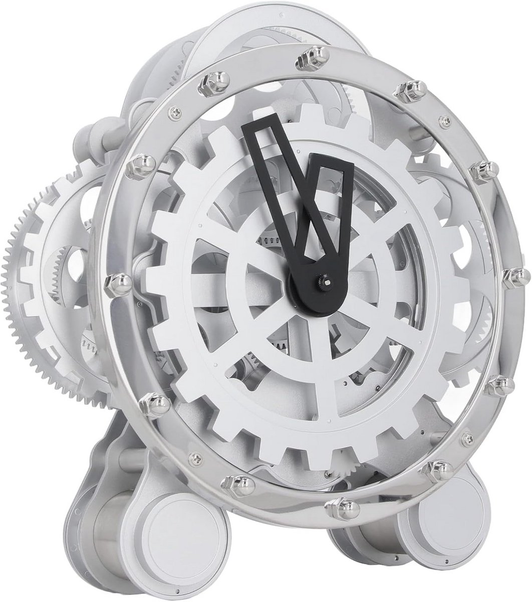 Roestvrij Stalen Tandwielklok Vintage Dubbele Voet Stille Gear Movement voor Kantoor Woonkamer