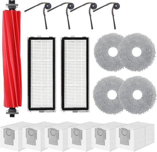 17 Stuks Accessoires Vervangende geschikt voor Roborock QV 35A/35S Robotstofzuiger - Stofzuiger onderdeel - Stofzuigeraccessoires - 1 Hoofdborstel, 4 Zijborstels, 2 HEPA-filters, 4 Schoonmaakdoeken, 6 Stofzakken