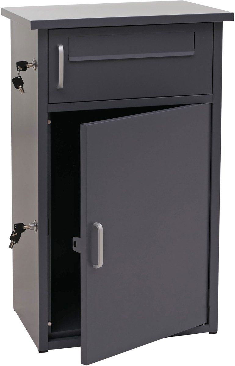 Pakketkast MCW-O51, pakketbox, pakketvak, pakketstation, brievenbus met 2 vakken, staal 78x49x38 cm ~ donkergrijs