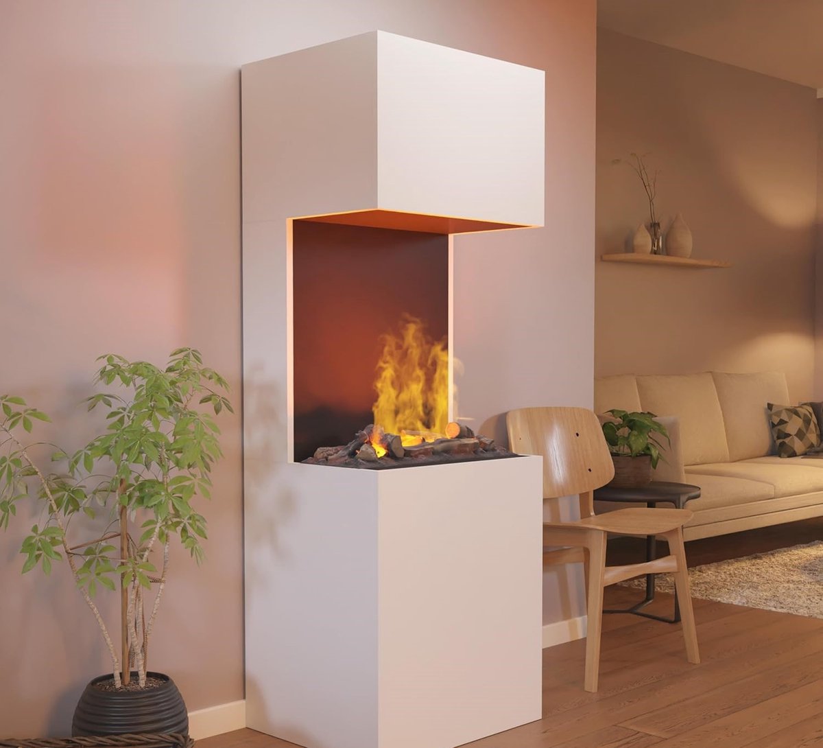 Elektrische Waterdamp Haard LuxeVibe BEETHOVEN – Realistische 3D LED Vlammen & Knisperend Geluid – Met Afstandsbediening, Houtdecoratie & Opti-Myst Technologie – Vrijstaand Designhaard 170 cm – Moderne Sfeerhaard Wit