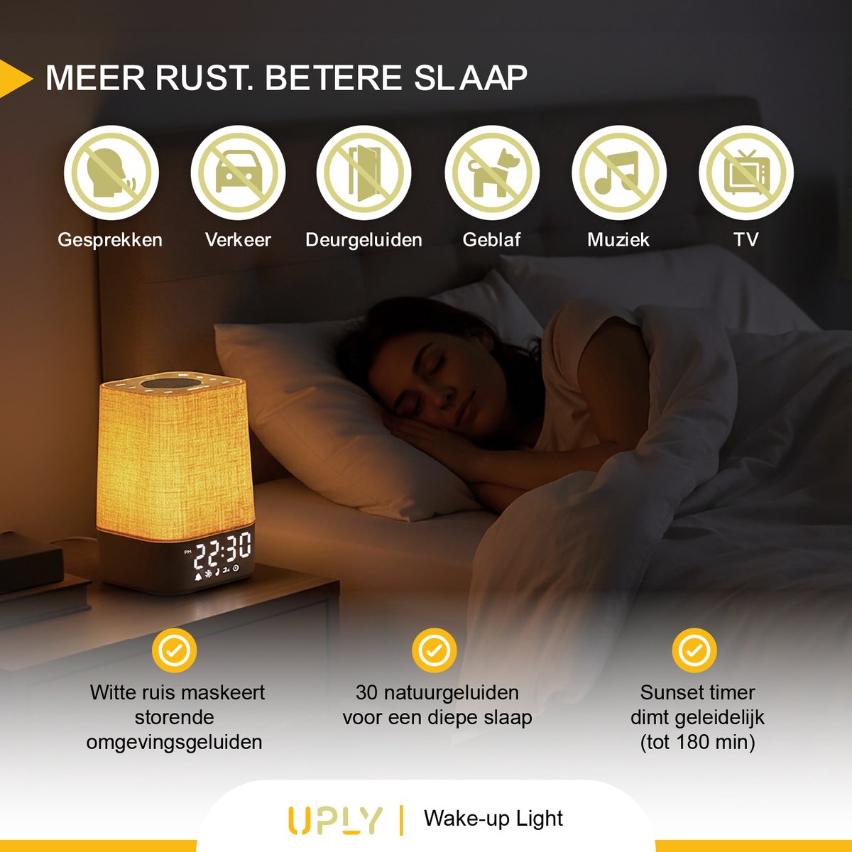 UPLY Wake up light - Met USB oplaadpunt - Met 30 geluiden - Wekker met licht - White noise - Digitale wekker — cadeau in Wonen & Interieur - foto 5