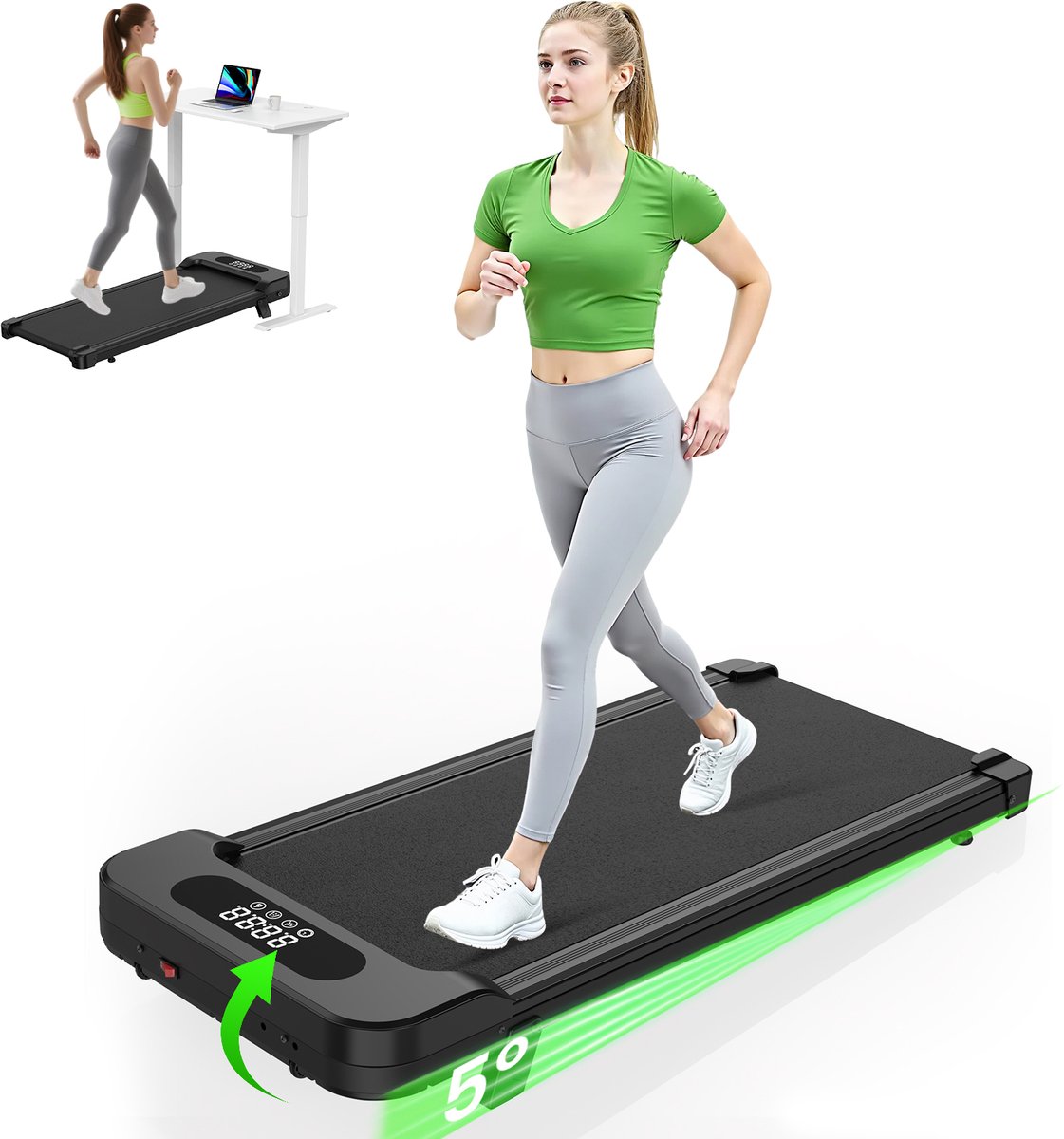 Loopband - Inklapbaar loopband Elektrisch met armleuningen 1-8 km/u - met afstandsbediening en LCD-display - Walkingpad - Treadmill - Zwart