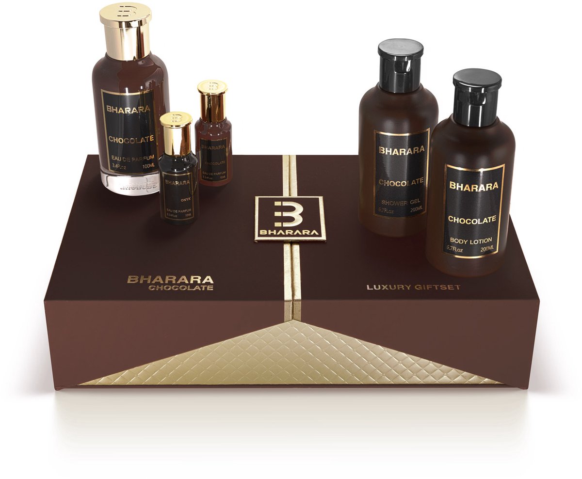 Bharara - Chocolate Luxury Gift Set - Unisex - Eau De Parfum 100 ml - Eau De Parfum 10 ml (2x) - Body Lotion 200 ml - Shower Gel 200 ml