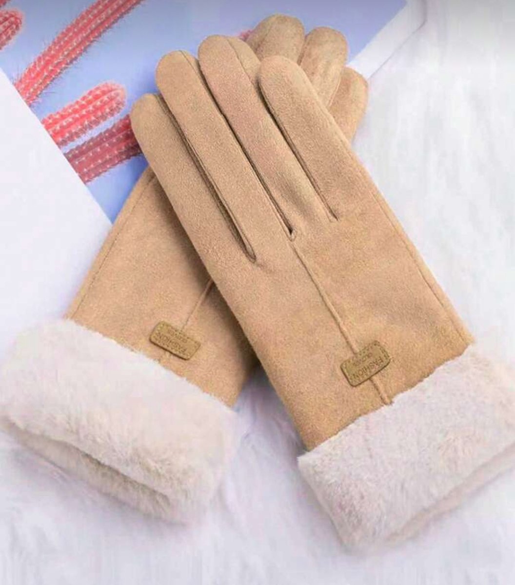 Handschoenen dames kaki/bruin kleurig - pluche – elegante winterhandschoenen – warm gevoerd met fleece voering - Cadeau voor vrouwen - Cadeaubon 20 euro - Valentijn cadeau