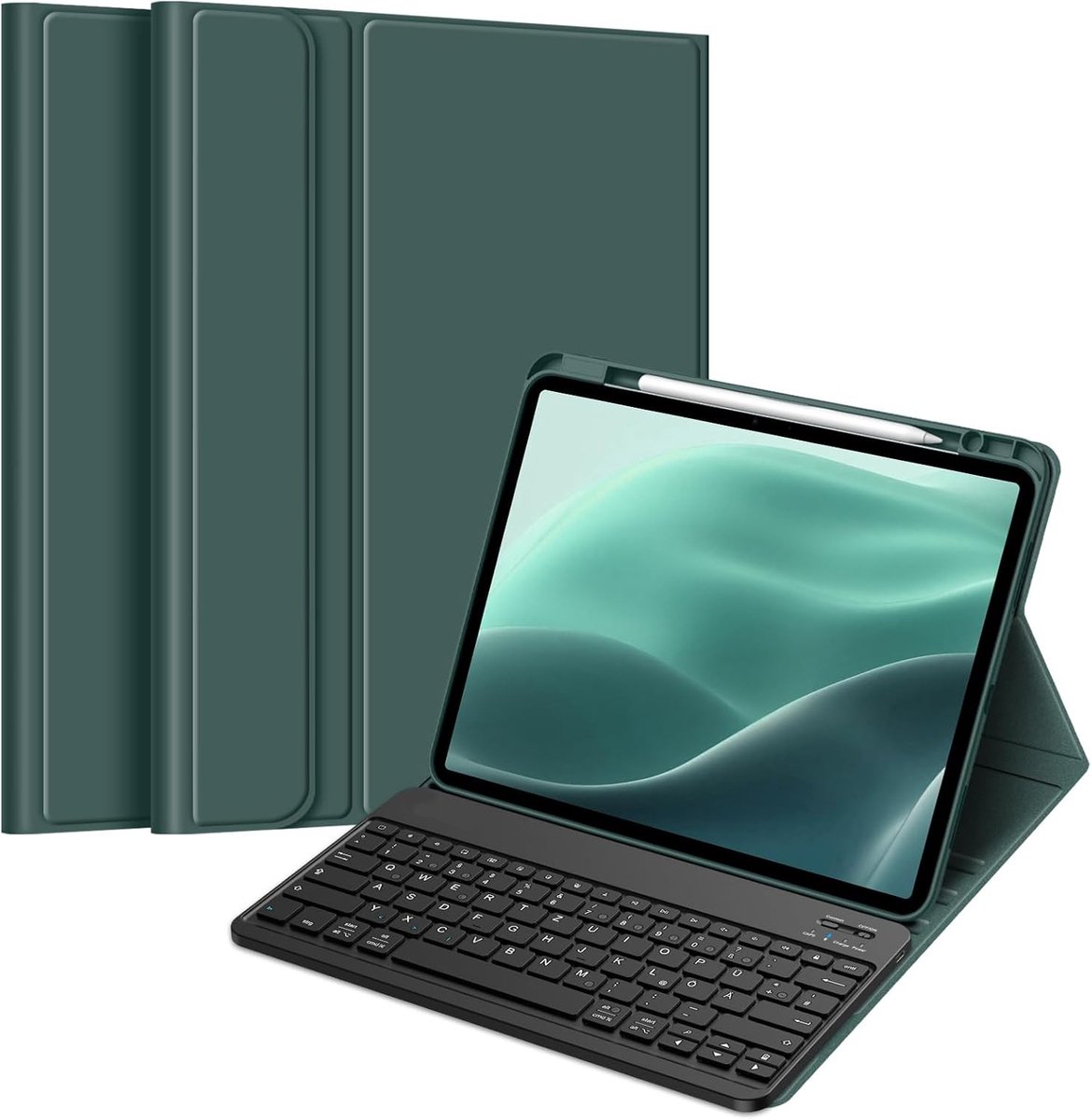 Zandarix Geschikt voor Apple iPad Air 13 inch M3 2025 / 2024 - Zachte TPU Achterkant - QWERTZ Toetsendbord - Magnetisch Afneembaar - Tablethoes - Nachtgroen