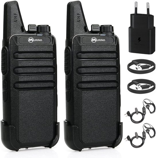 Muring Professionele Walkie Talkie - Portfoon met oortje - set van 2 - Walkie Talkie voor volwassenen & Kinderen - Oplaadbaar