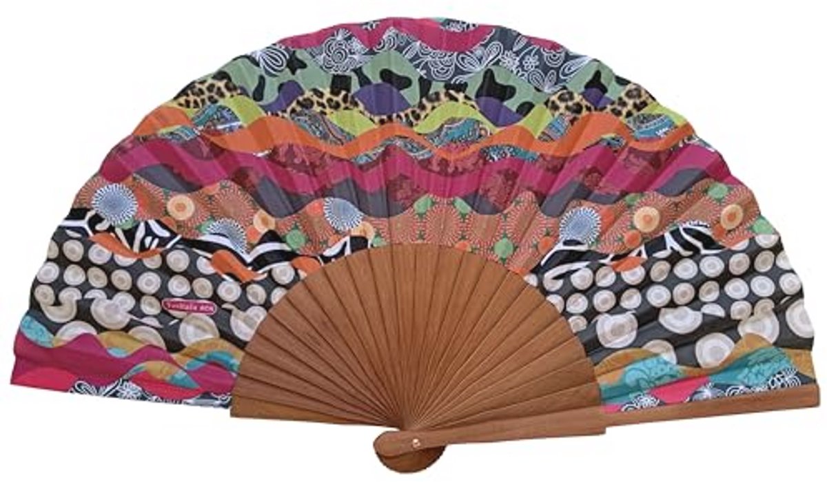 Handgemaakte Bamboewaaiers van Hout en Katoen - Uniek Modeaccessoire en Origineel Cadeau - 23 cm