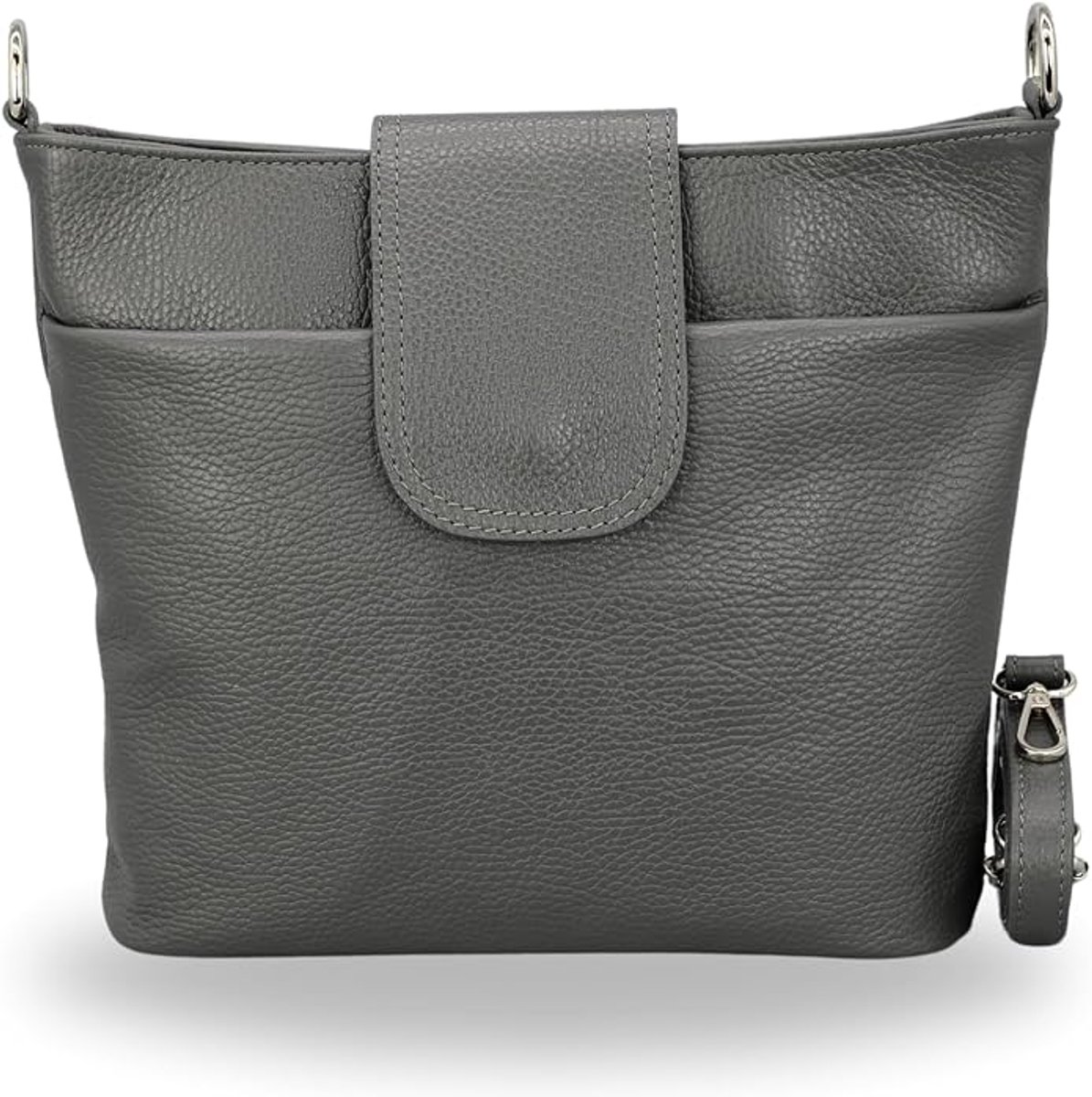 BELCHOME Ellie schoudertas voor dames, handgemaakte crossbodytas van echt leer met leren riem en brede schouderband met patroon, 7 vakken, waterdicht, stijlvol, gemaakt in Italië, Donkergrijs