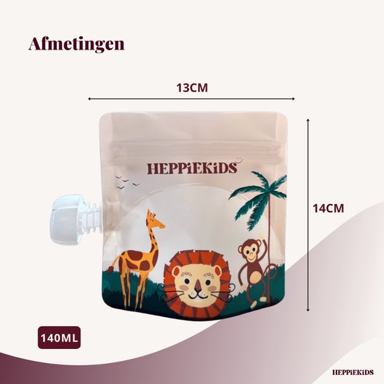 Heppiekids® Knijpzakjes Herbruikbaar - 10 stuks - voor babyvoeding, babysnacks of babyhapjes - Hervulbare knijpfruit zakjes - BPA-vrij - Lekvrij - Vaatwasserbestendig - Herbruikbaar