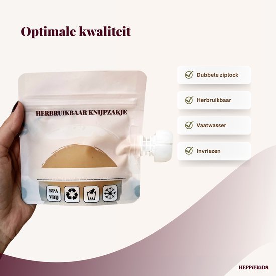 Heppiekids® Knijpzakjes Herbruikbaar - 10 stuks - voor babyvoeding, babysnacks of babyhapjes - Hervulbare knijpfruit zakjes - BPA-vrij - Lekvrij - Vaatwasserbestendig - Herbruikbaar