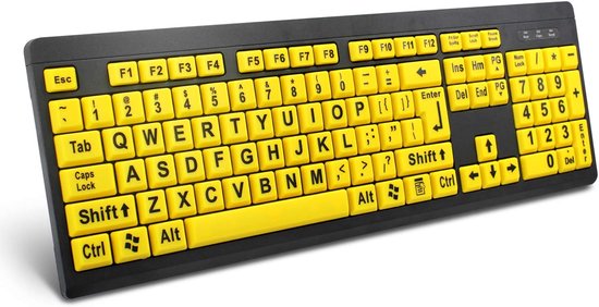 Clavier d'ordinateur PULUZ à Groot caractères - Clavier USB filaire avec contraste élevé et caractères extra larges - Adapté aux personnes malvoyantes