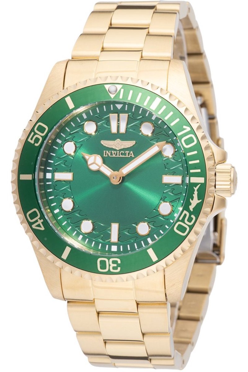 Invicta Pro Diver 49702 Heren Horloge - Waterdicht - Analoog - Quartz Uurwerk - Roestvrij Staal met groene Wijzerplaat - 43mm