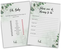 Momentuals Babyshower Invulkaarten Nature Green - Baby Shower Spelletjes - 2-Pack - 2x20 stuks - A6 - Kaarten Spel - Gender Reveal - Jongen of Meisje - Natuur & Groen - Oh Baby & Advies Mama
