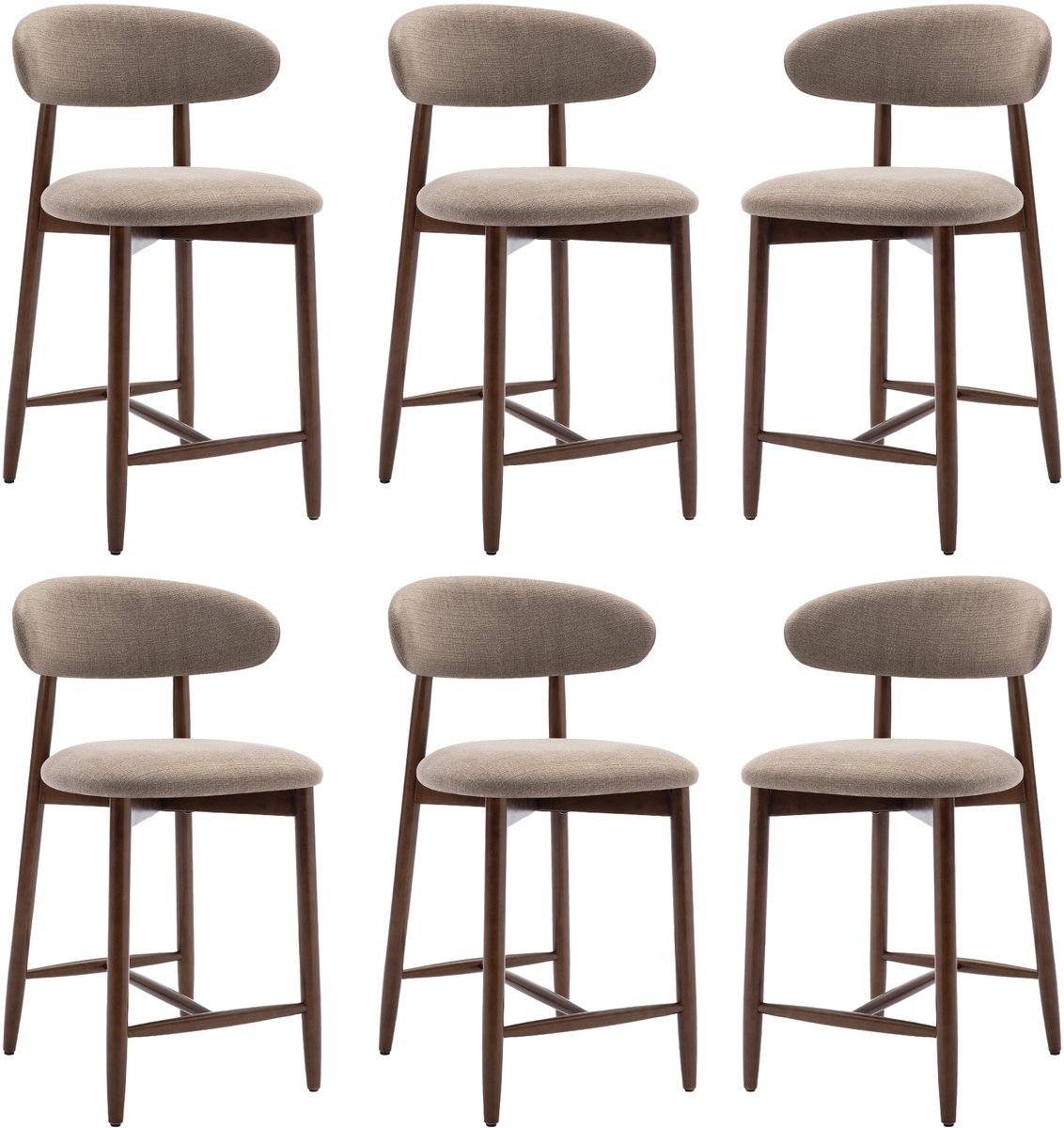 COLAMY Barkrukken set van 6 - keukenbarstoelen met rugleuning - Barstoel houten poten - camelkleurig