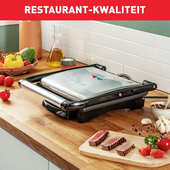 Tefal Inicio GC241D Contactgrill - Anti-aanbakplaten - Vet opvangbak - 2000W - RVS