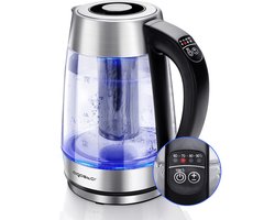 Aigostar Cris 30OSU - Waterkoker - Glas - Met Temperatuurregeling en Warmhoudfunctie - Glazen waterkoker met LED en theefilter - 1,7 L - Elektrische Waterkoker - 2200W