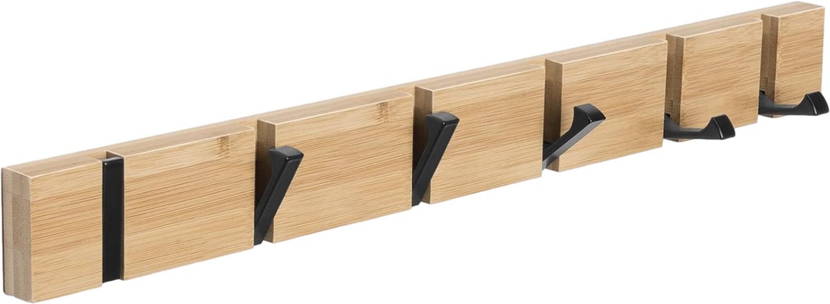 Homium Wandkapstok van bamboe 6 haken - hout - 60 cm - muurkapstok