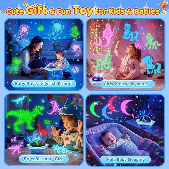 Nachtlampje Projector Kinderen, 360 Roterende +3 Films Nachtlampje Projector, 48 Verlichtingsmodi Sterren Lichten voor Slaapkamer, USB Oplaadbare Galaxy Lamp, LED baby Nachtlampje Star Light — afbeelding 4