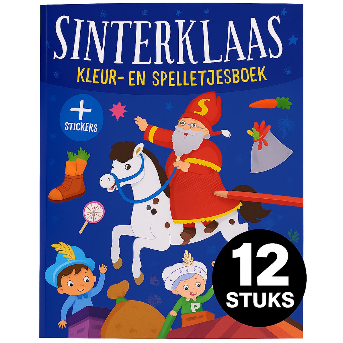 12x Sinterklaas Kleur- en Doeboek – Set voor Groepen & Scholen – 128 Pagina’s + 2 Stickervellen – Kleurboek & Spelletjesboek – Sinterklaas Thema – Vanaf 3 jaar