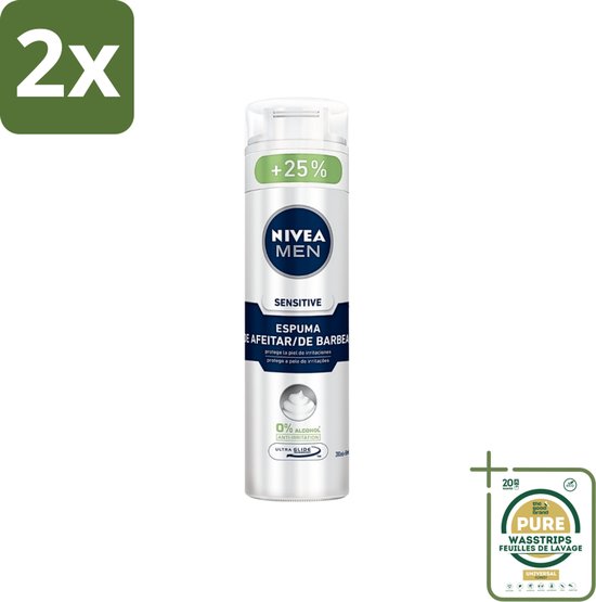 Nivea Men - Mousse à raser Peaux Sensibles - Protège contre les irritations - 250 ml - Lot de 2 - Crème à raser pour peaux sensibles