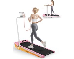 Loopband met 7% helling - Inklapbaar loopband Elektrisch 1-8 km/u instelbaar - Motor 2,5 pk - met armleuningen - met afstandsbediening en LED-display - Walkingpad - Treadmill - Roze