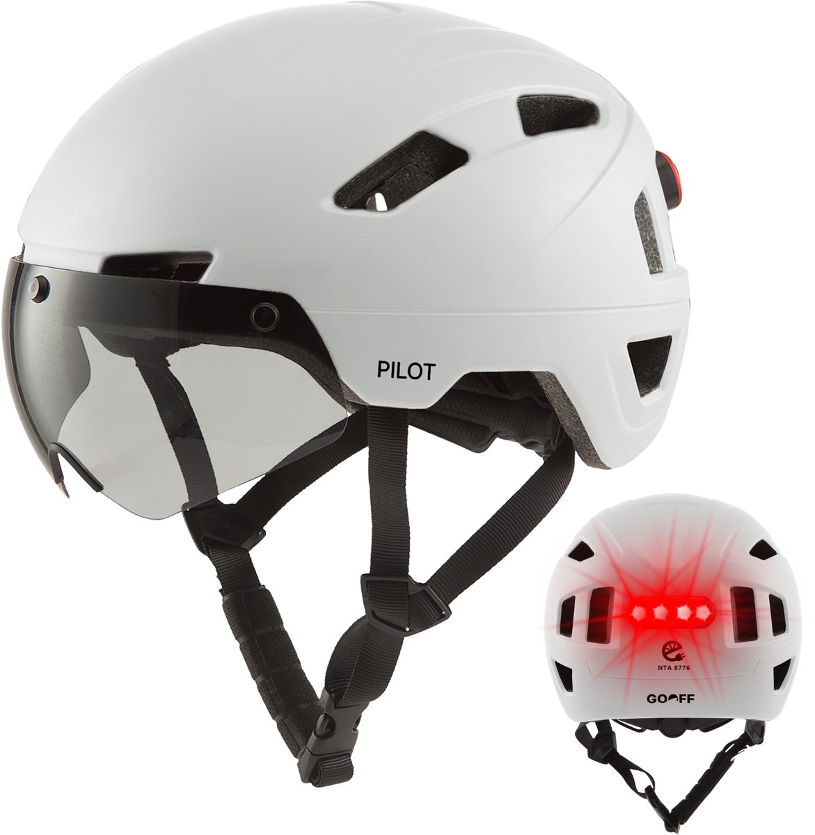 Bol.com GOOFF® Pilot 3-in-1 Snorfiets Helm met Verlichting en Vizier - Speed Pedelec Fietshelm voor Volwassenen - NTA 8776 - Sno... aanbieding