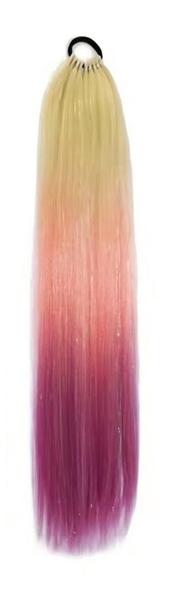 Haarextensie Kinderen - Meisjes - Synthetisch Haar - Hair Extension - Nep haar voor vlechten - Geel, Roze & Paars - 70 cm - Elastiek - Voor Vlechten, Staarten & Feest