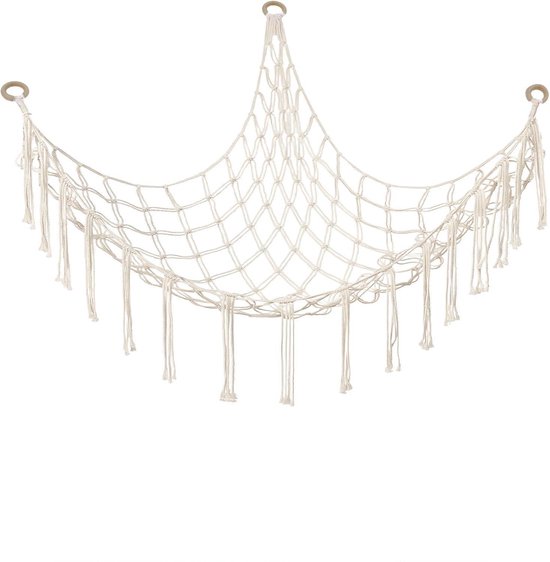 Hamac à jouets - Filet de rangement pour peluches - Doux et confortable - Filet d'angle à suspendre comme décoration murale - Convient aux chambres d'enfants et aux chambres à coucher - 100 x 100 x 140 cm - Wit