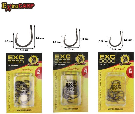 EXC '3000' Karper Haken - Haakmaat #4 - 10 stuks - Barbed - Karper Haak - Carp Hooks - voor Karper Onderlijnen van Haakaa — afbeelding 2