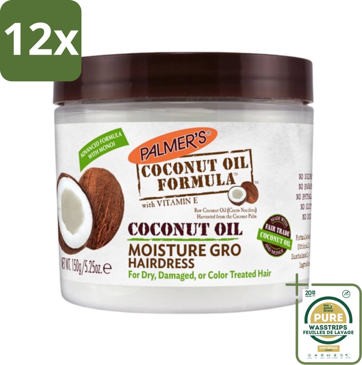 Palmers - Coconut Oil - Crèmespoeling - 150 ml - Voordeelverpakking - 12 stuks - Haarcrème - Haarspullen