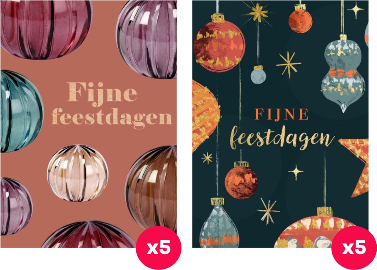 Greetz - 10 kerstkaarten inclusief enveloppen - fijne feestdagen - kerstballen - luxe kaartenset