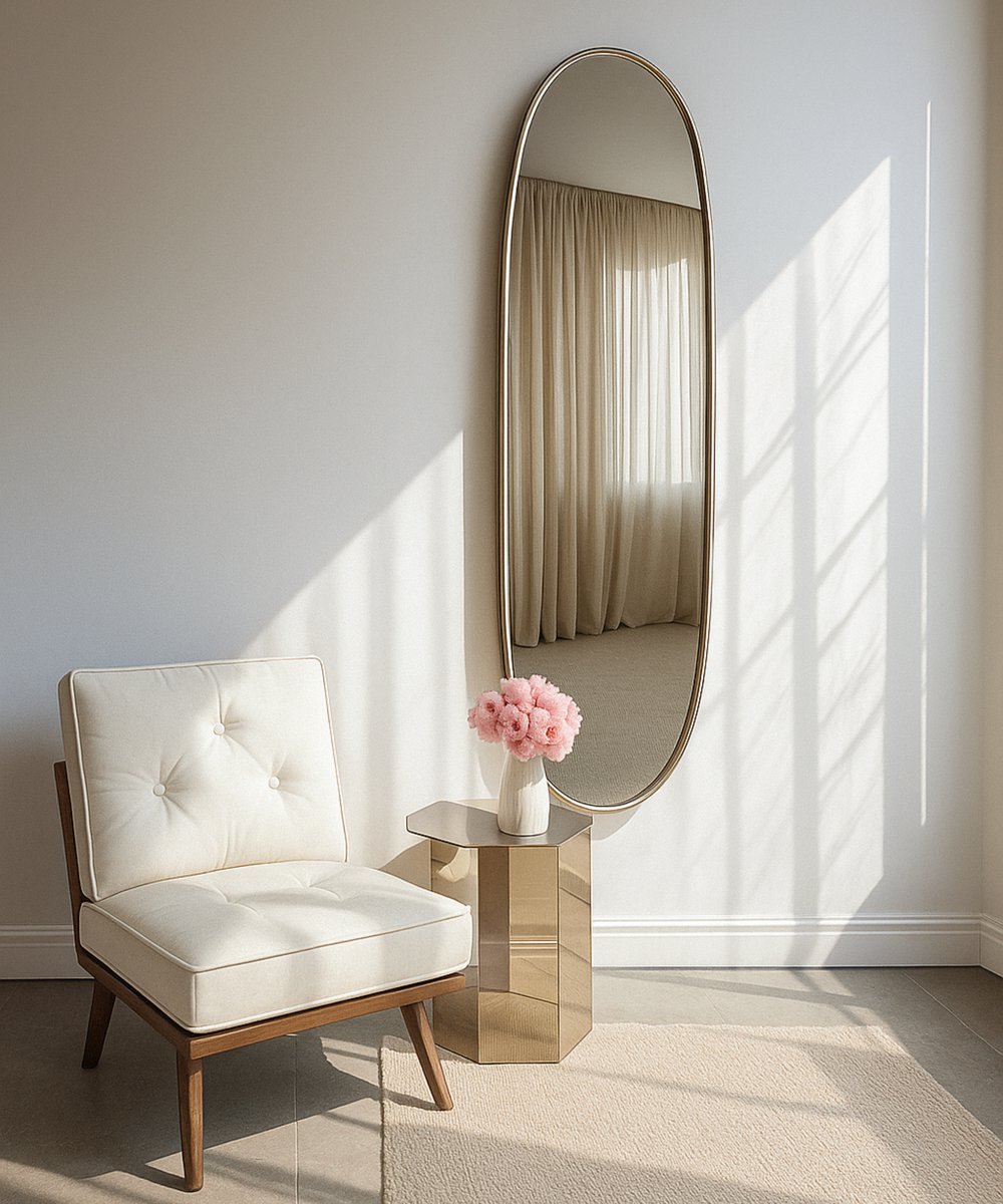 Wandspiegel Goud - Luxe Industrieel Design - Stalen Frame - Staande Passpiegel - Eenvoudig Ophangsysteem - 170x50cm
