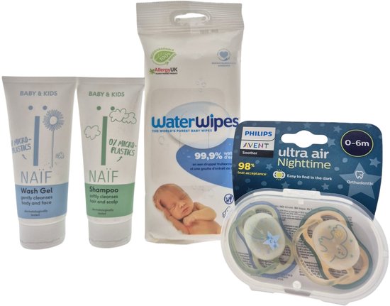 Avent – WaterWipes – Naïf Geboorte Cadeauset – Fopspeen, Billendoekjes & Babyverzorging - Kraamcadeau