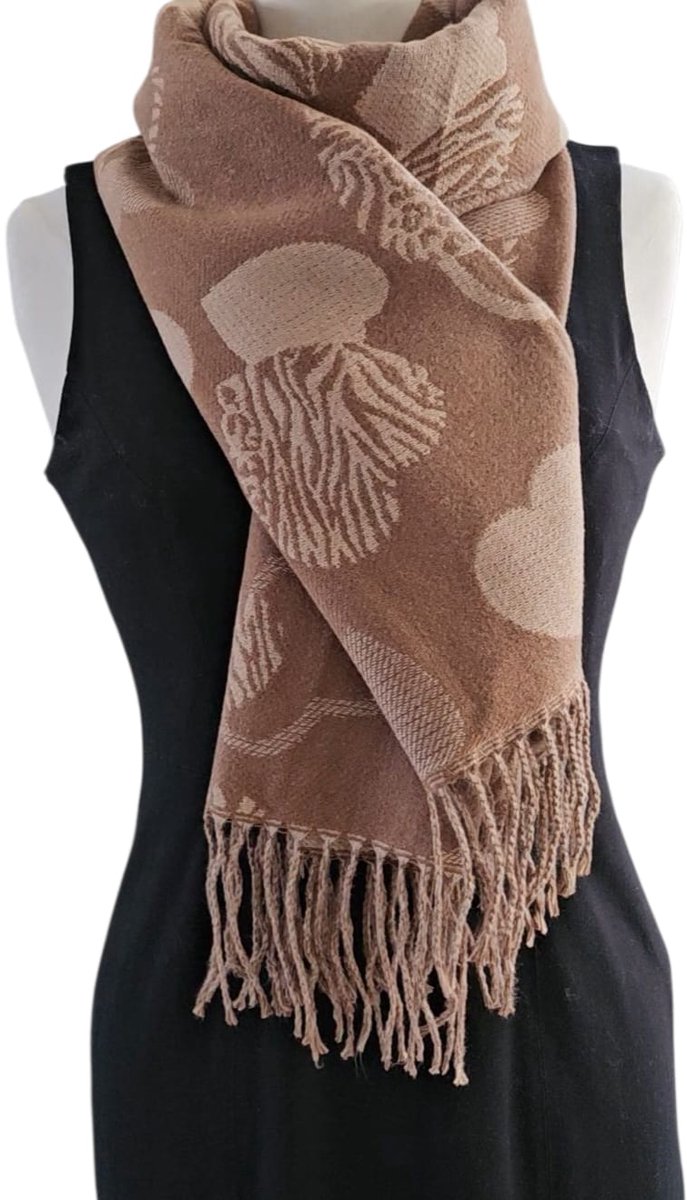 Mooie dames Sjaal deels wol -Hartjes print - extra warm, hoog kwaliteit wol sjaal - winter damessjaal - cadeau voor vrouwen|Winter collectie voor Dames| Meisjes| Cadeau voor vrouwen