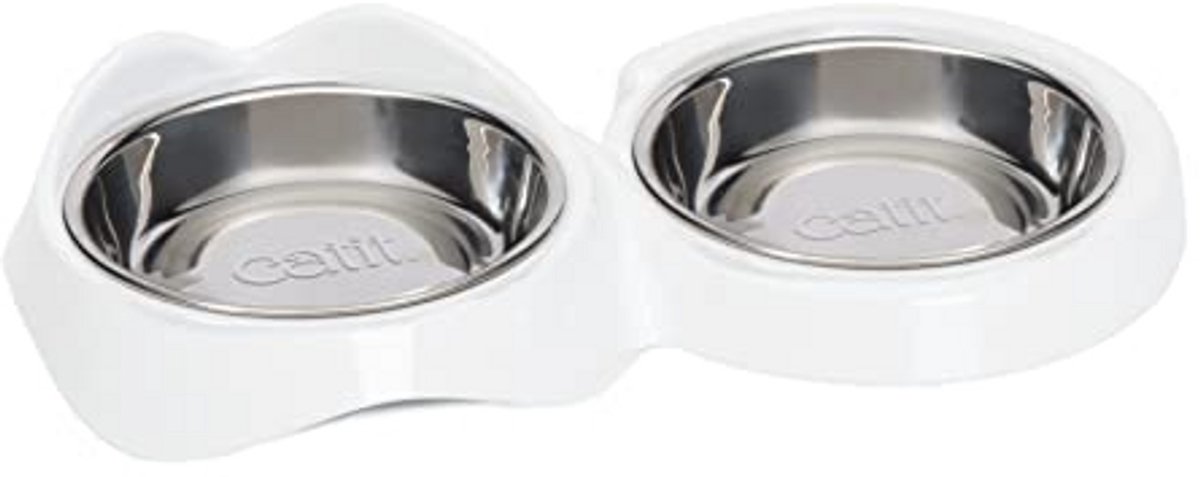 Dubbele Voederbak voor Katten - Wit