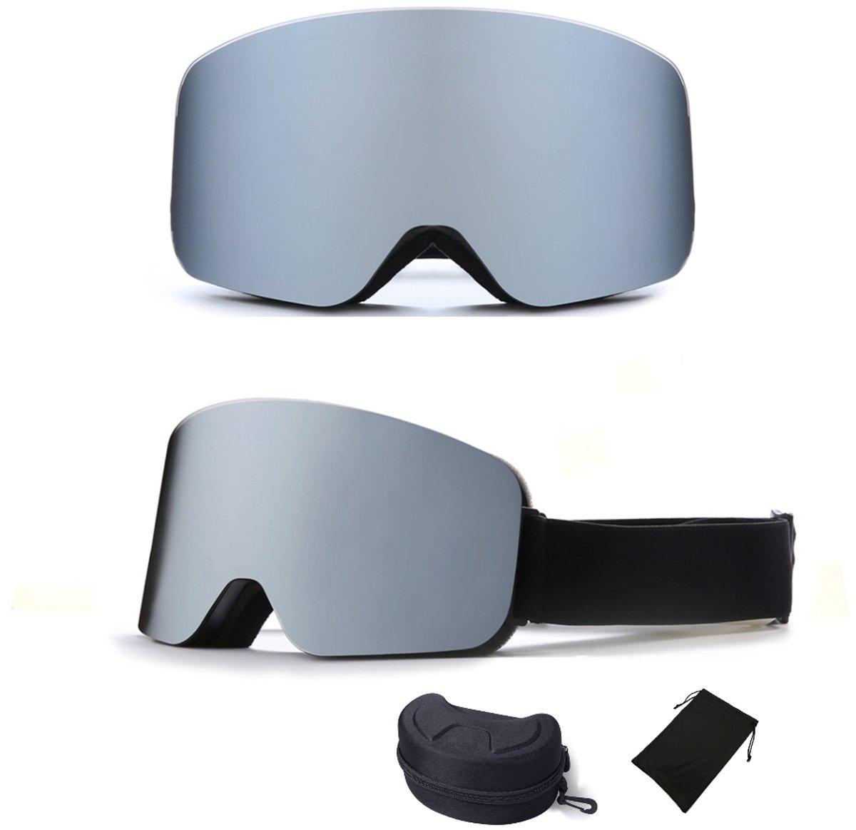 Skibril- Singleboard Skispiegel -verstelbaar - UV-bescherming - cilinder-dubbele laag mist-beschermende sneeuwbril-Coca nabijkijkende spiegel--Inclusief harde beschermcase - 100% UV bescherming-Grijs