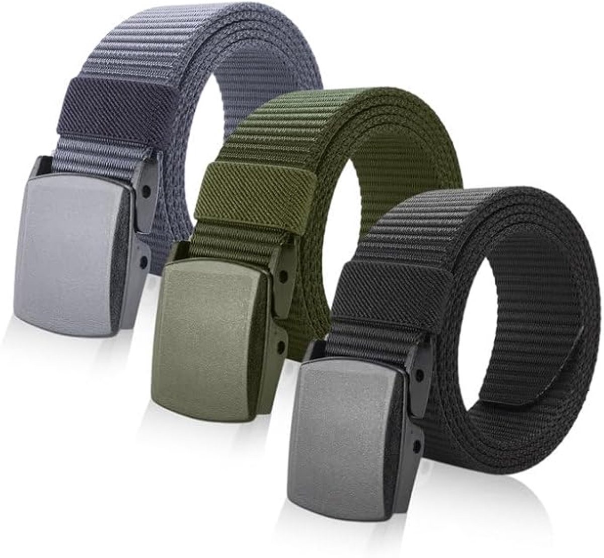 OIMG 3 Stuks tactische herenriem - Tactische Riem - Riem - Broekriem - Verstelbaar - Kunststof Gesp - militaire werkriem - Werkriem - zwart/grijs/groen nylon canvas riem - voor mannen/vrouwen - 120 cm