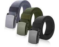 OIMG 3 Stuks tactische herenriem - Tactische Riem - Riem - Broekriem - Verstelbaar - Kunststof Gesp - militaire werkriem - Werkriem - zwart/grijs/groen nylon canvas riem - voor mannen/vrouwen - 120 cm
