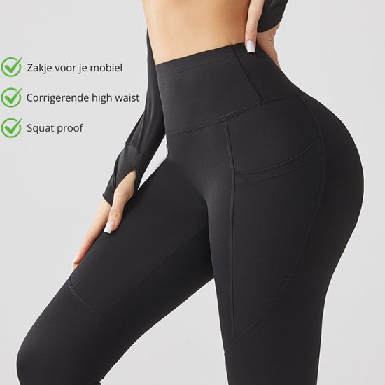 Sportlegging met zakje dames - Sportkleding dames - Sportbroek dames - High waist Sportlegging - Shape legging - Hardloopbroek dames - yoga legging dames - Zwart Maat M - Gym Revolution — afbeelding 2